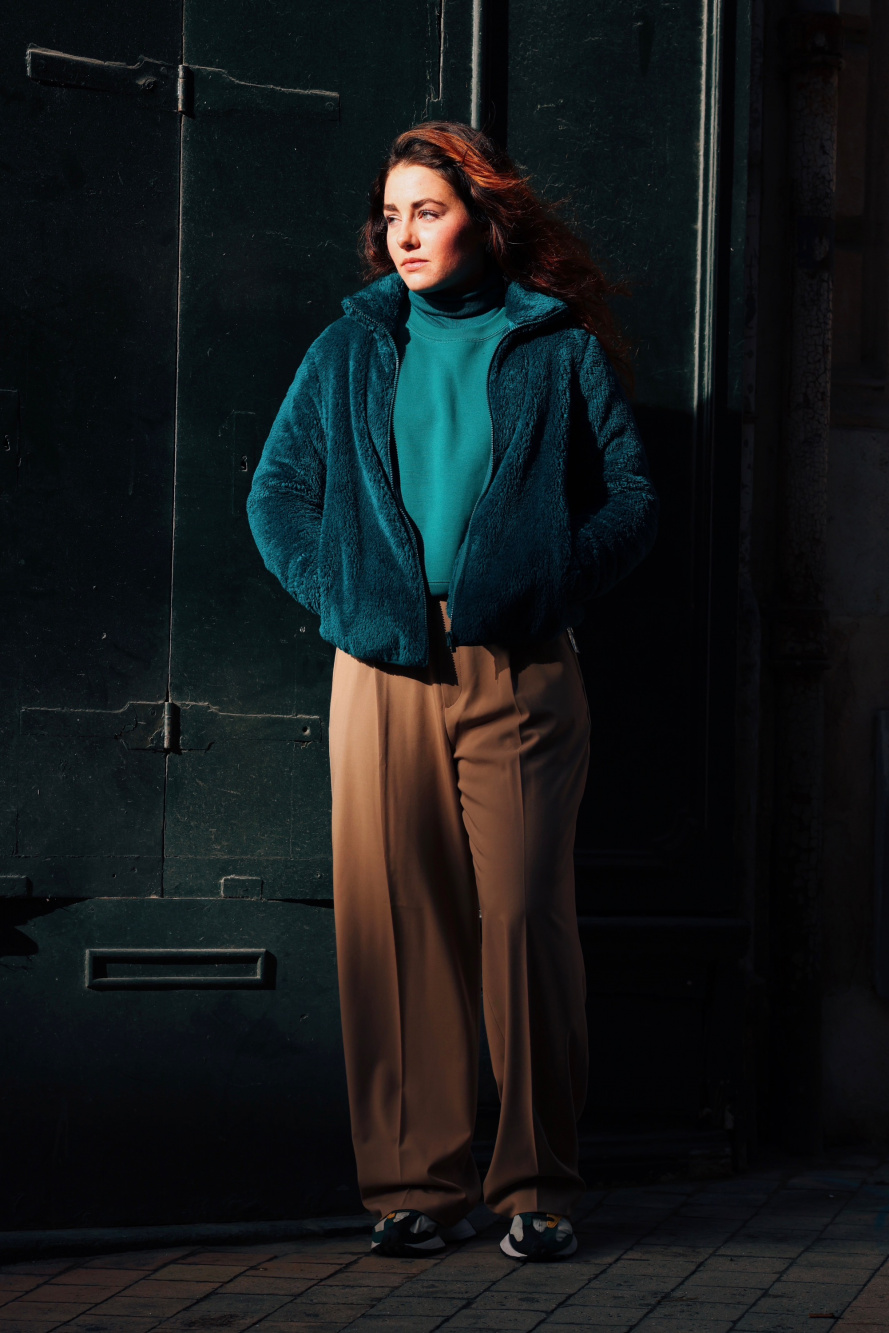 Women Half Turtleneck Pleated Pullover And Wide Leg Pants