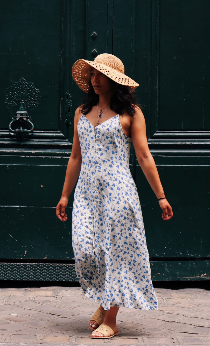 Check styling ideas for「Printed Button Down Camisole Flare Dress」