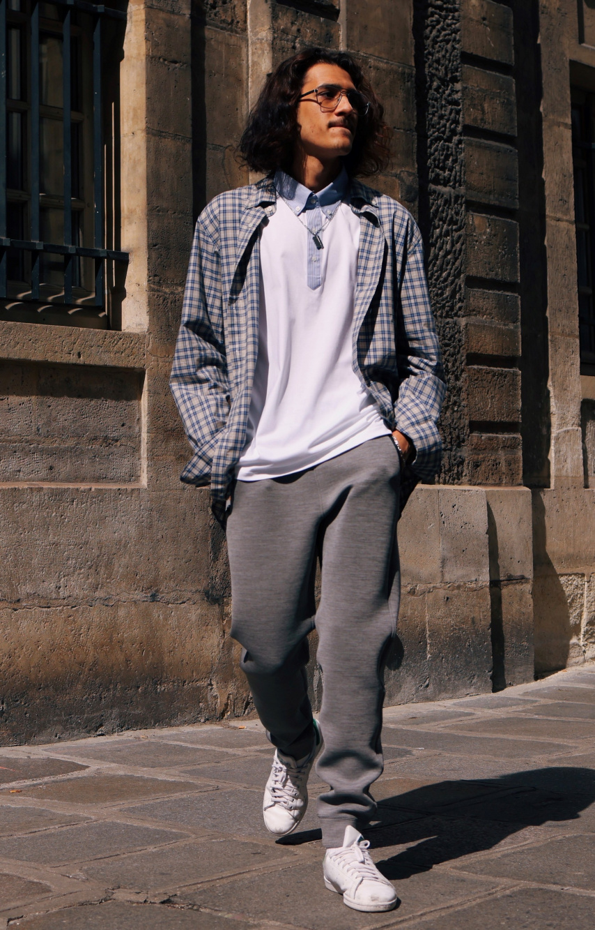 Check styling ideas for「Extra Fine Cotton Broadcloth Shirt、Ultra Stretch  Dry Sweatpants」