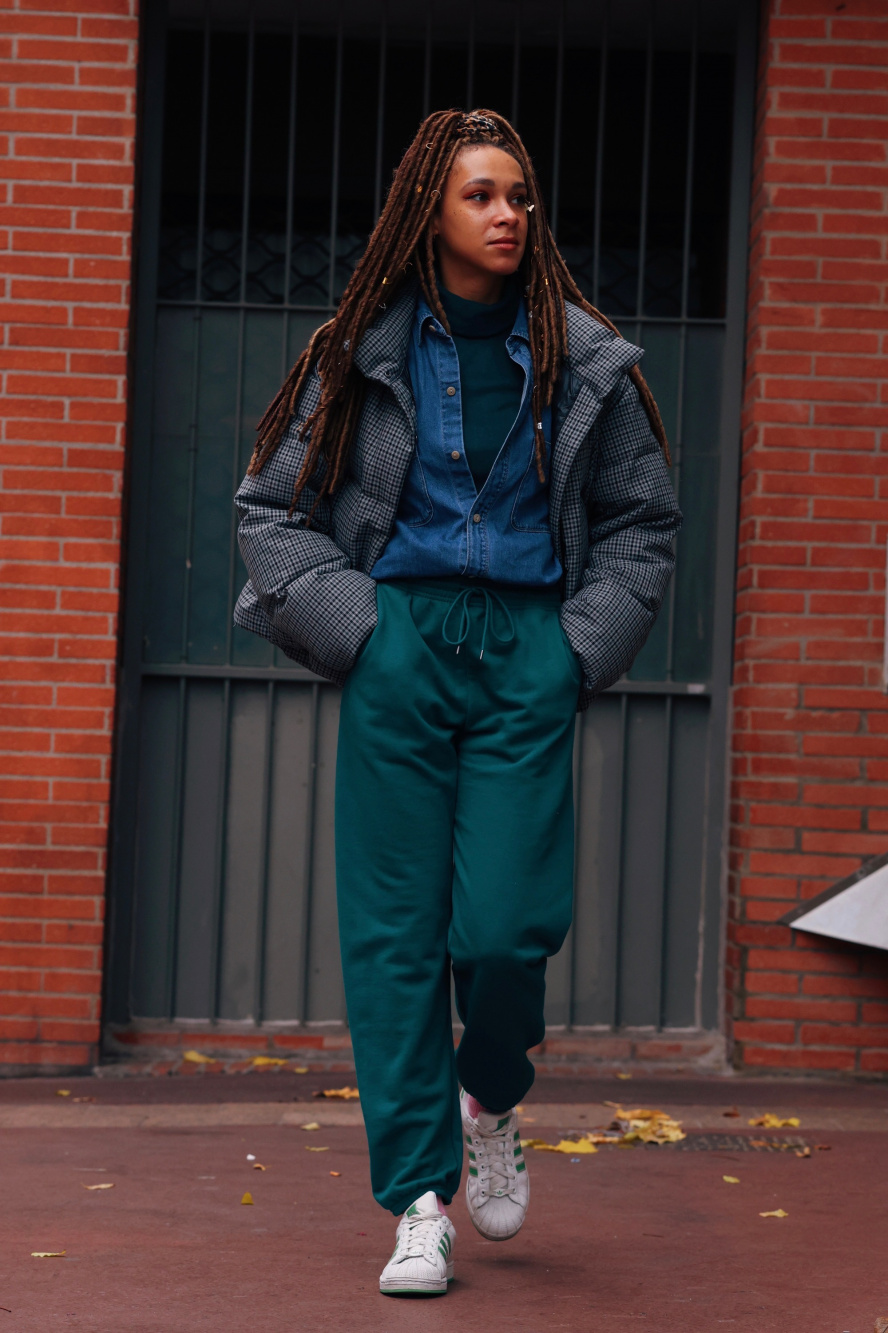 Check styling ideas for「Patterned Down Jacket、Wide-Fit Corduroy Pants」