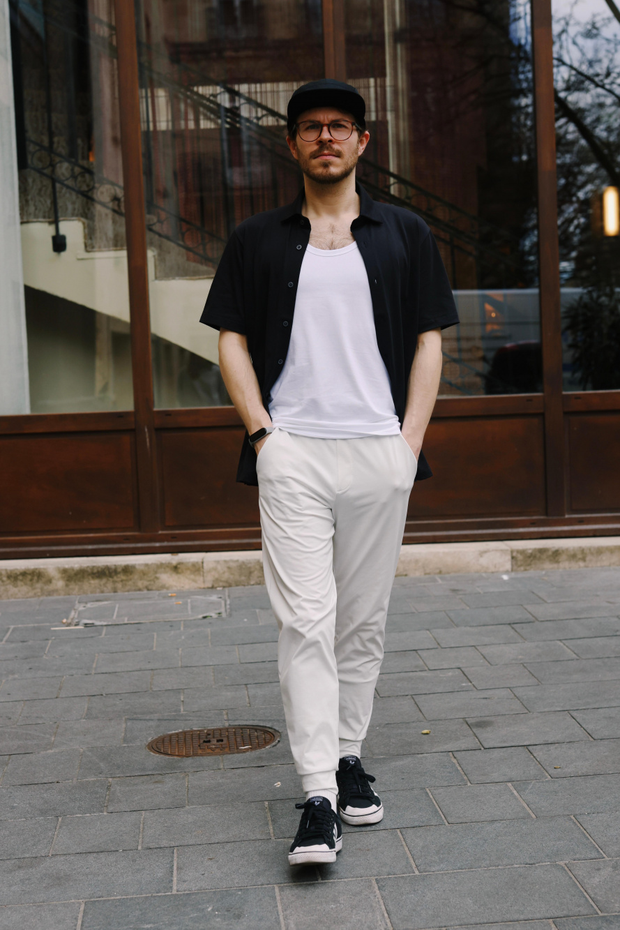 Polo shirt shop and jogger pants