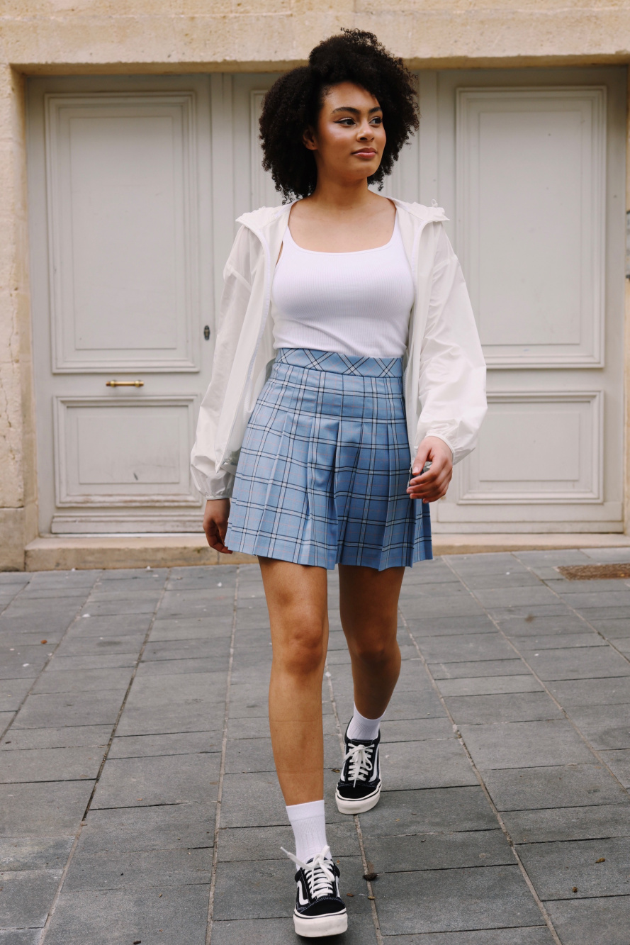 Check styling ideas for「Pleated Checked Mini Skirt」