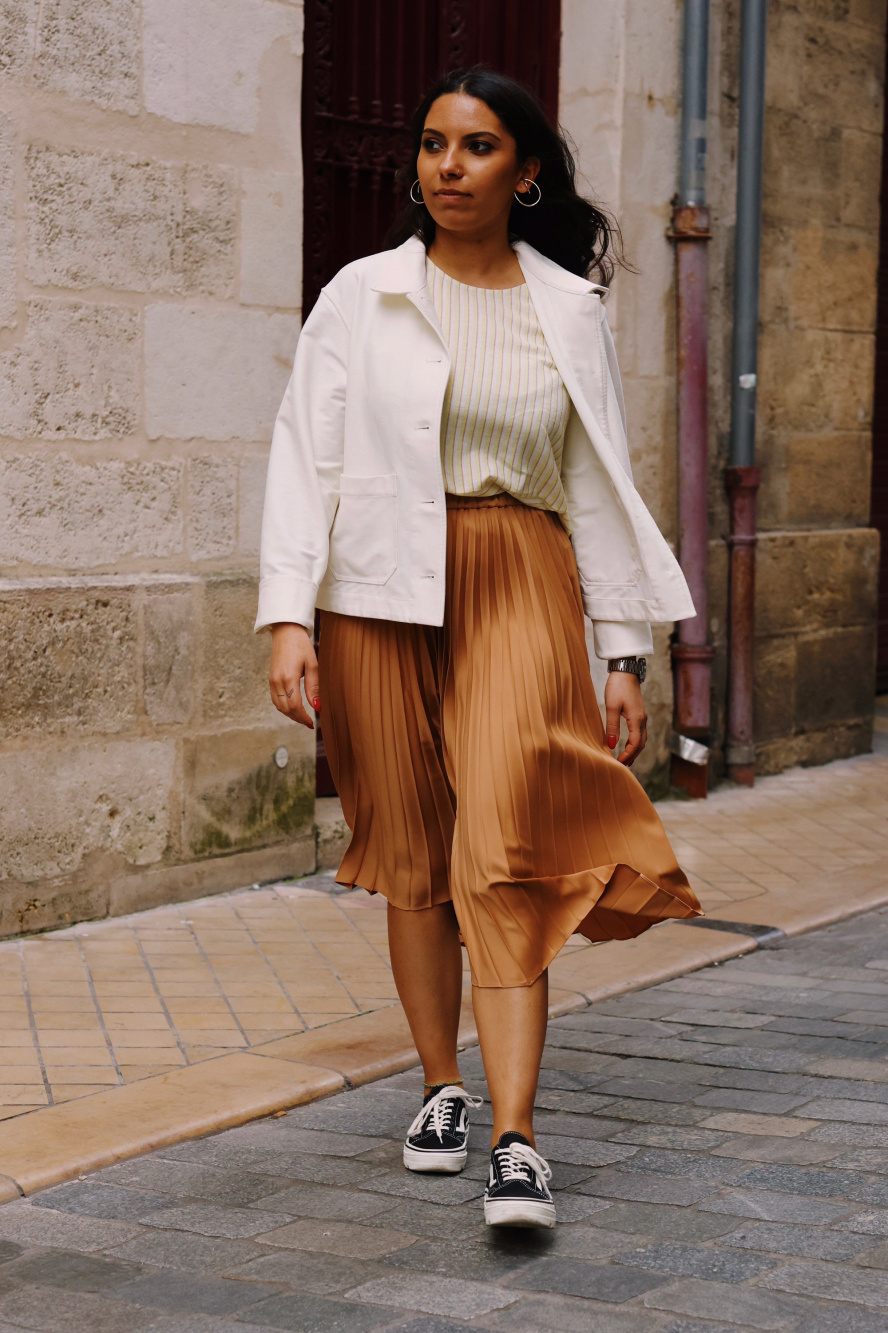 Check styling ideas for「Satin Pleated Skirt、Jersey Relaxed Jacket」| UNIQLO  US