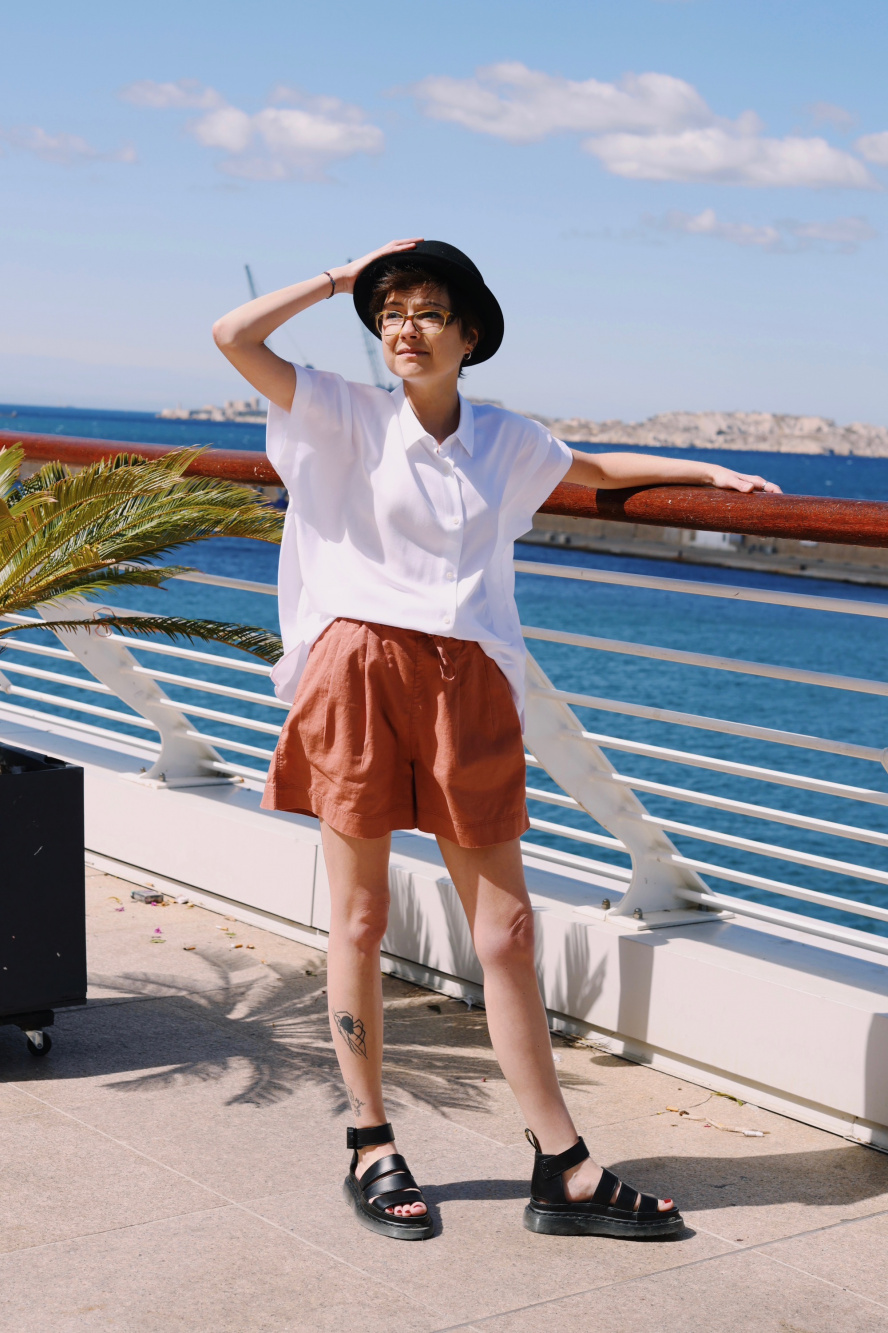 Check styling ideas for「LINEN BLEND OPEN COLLAR SHORT SLEEVE