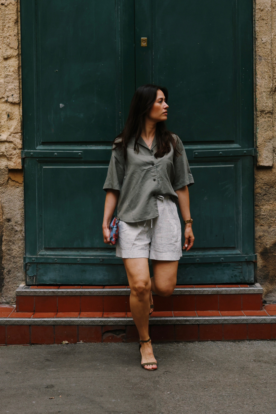Linen-blend short-sleeve shirt - Women