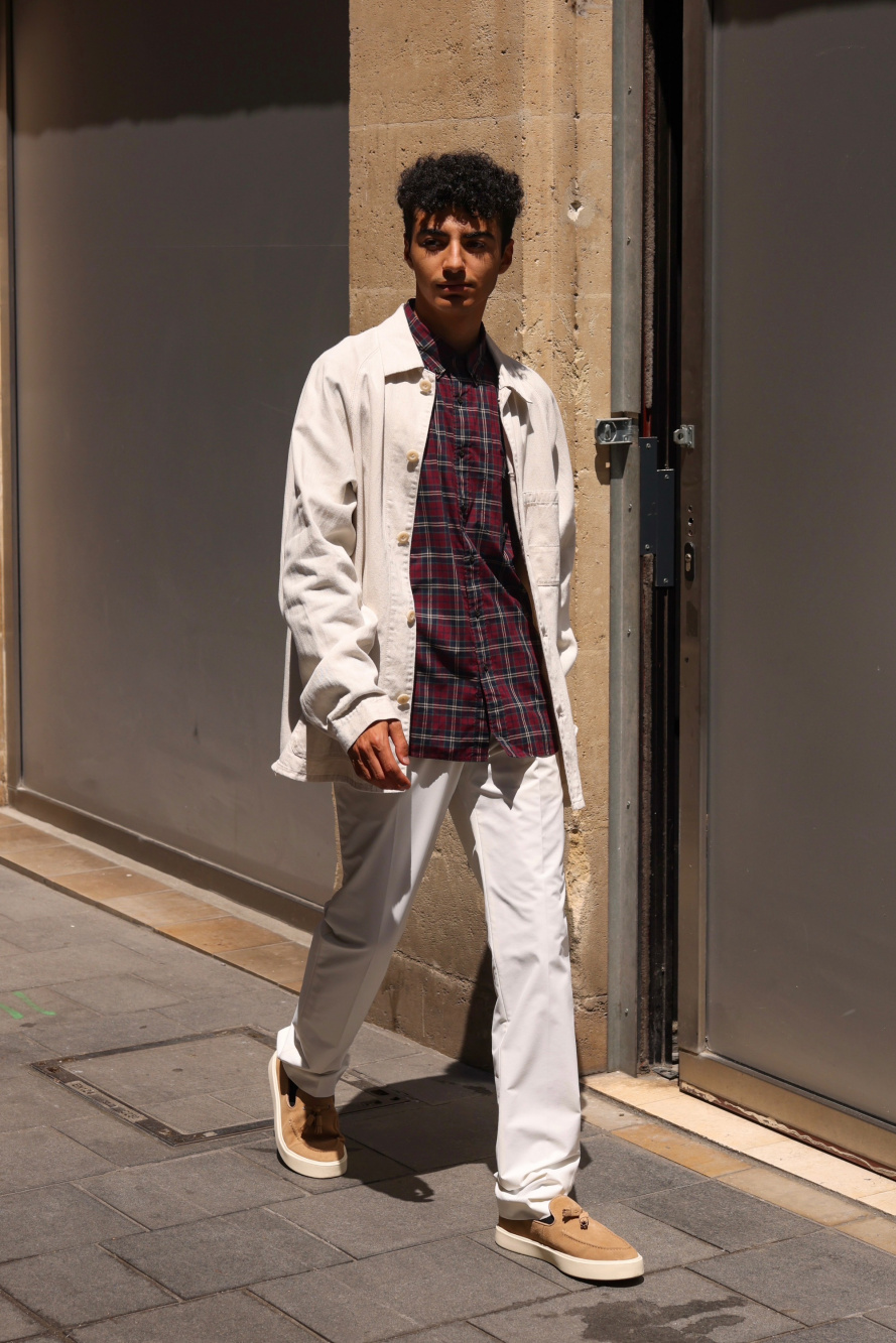 Check styling ideas for「Jersey Relaxed Jacket、Linen Blend Tucked Wide  Pants」