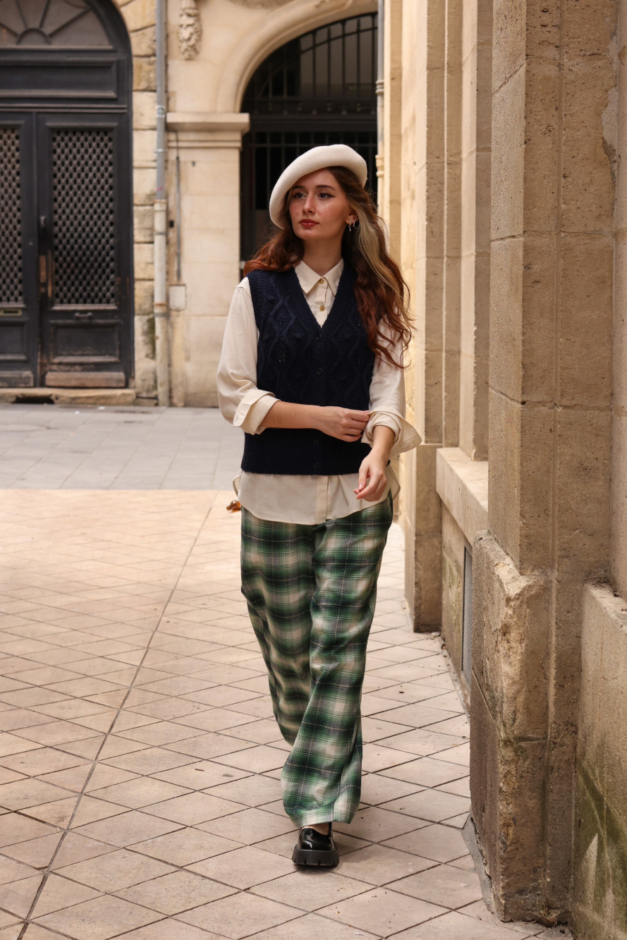 Plaid pants with clearance sweater