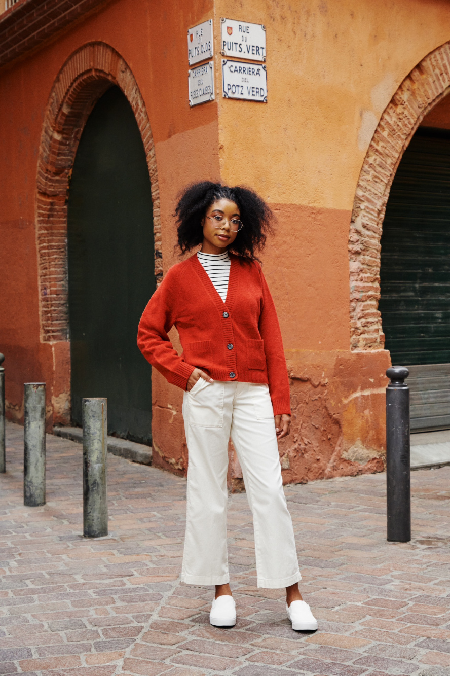 Long Cardigan Outfit with Crop Utility Pants