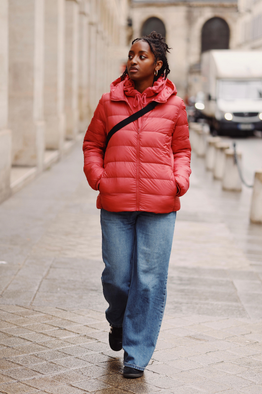 Red puffer jacket outfit online