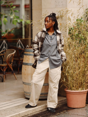 【KOOLOSET】Tessel Check Over Jacket Thisisneverthat Brushed Check Zip Jacket - Lavender Purple I