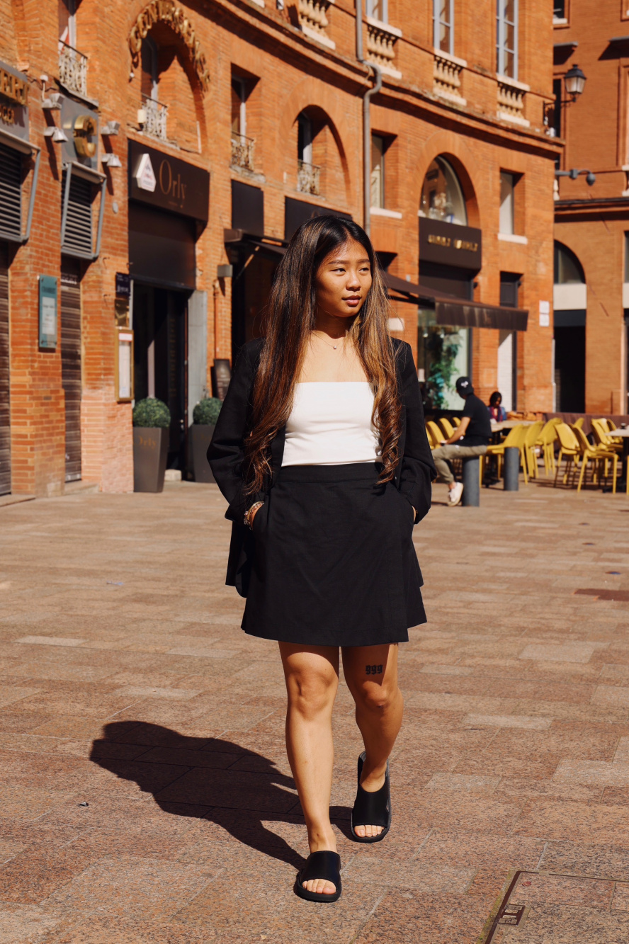 Voir les idees looks de Jupe culotte en Lin Melange Debardeur Court Cotele Soutien Gorge Integre UNIQLO FR