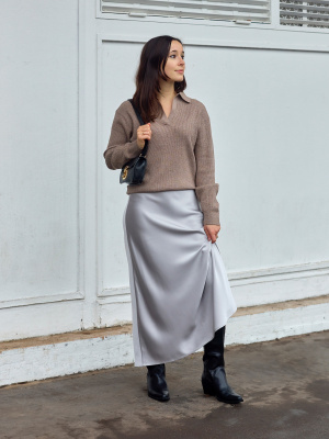 【新品未使用】 Louren thin satin narrow skirt thin satin narrow skirt – louren store