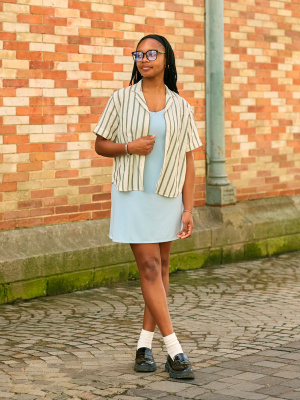Linen Blend Open Collar Shirt | Short Sleeve | Striped Linen Blend Open Collar Shirt | Short Sleeve | Striped