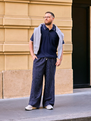 Linen Blend Easy Pants | Striped