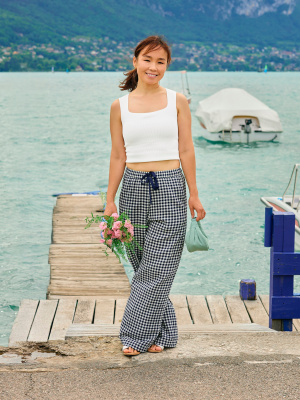 y-oir◡̈SOIL | GINGHAM WIDE EASY PANTS 30.5