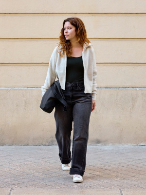 Cardigan zippé en maille soufflée Yarn™