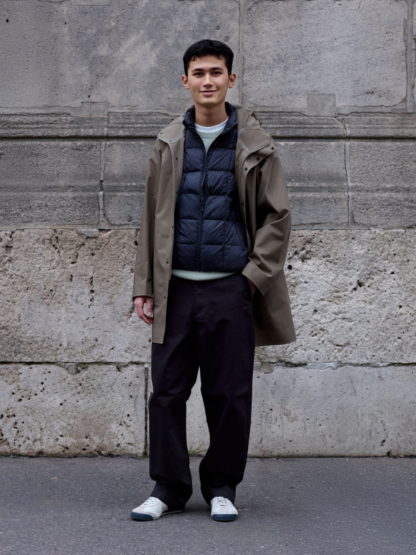 An outfit using Seamless Down Parka and 100% Cashmere Half-Zip