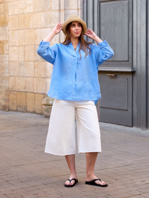 An outfit using Premium Linen Skipper Collar Shirt｜UNIQLO US