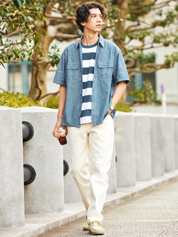 シャンブレーオーバーサイズワークシャツ 半袖 Men ユニクロ