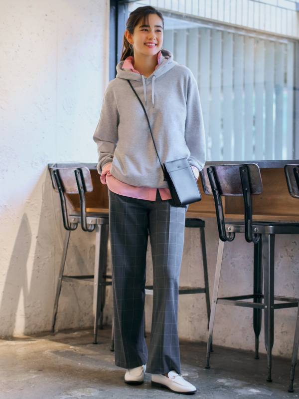 ユニクロ公式 タックワイドパンツ チェック 丈標準68 70cm