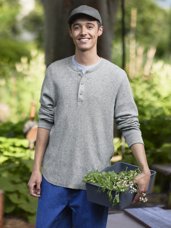 ユニクロ公式 ワッフルヘンリーネックt 長袖