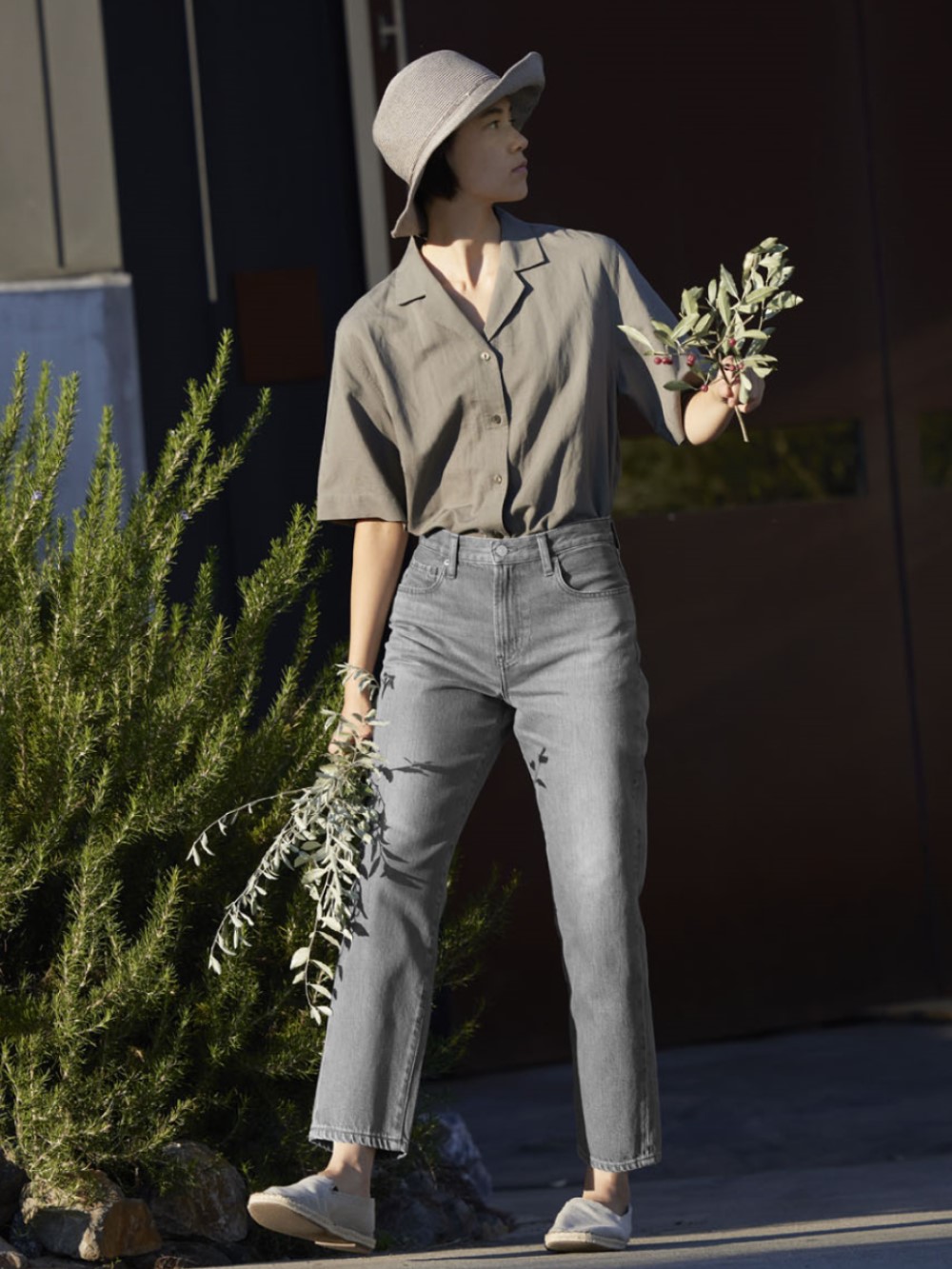 linen blend open collar uniqlo