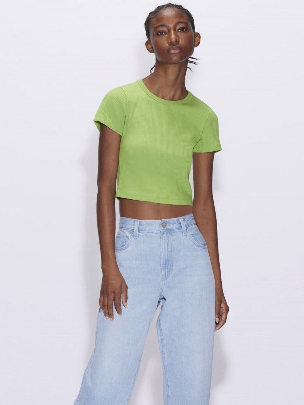 WOMEN S RIBBED CROPPED CREW NECK T SHIRT UNIQLO AU