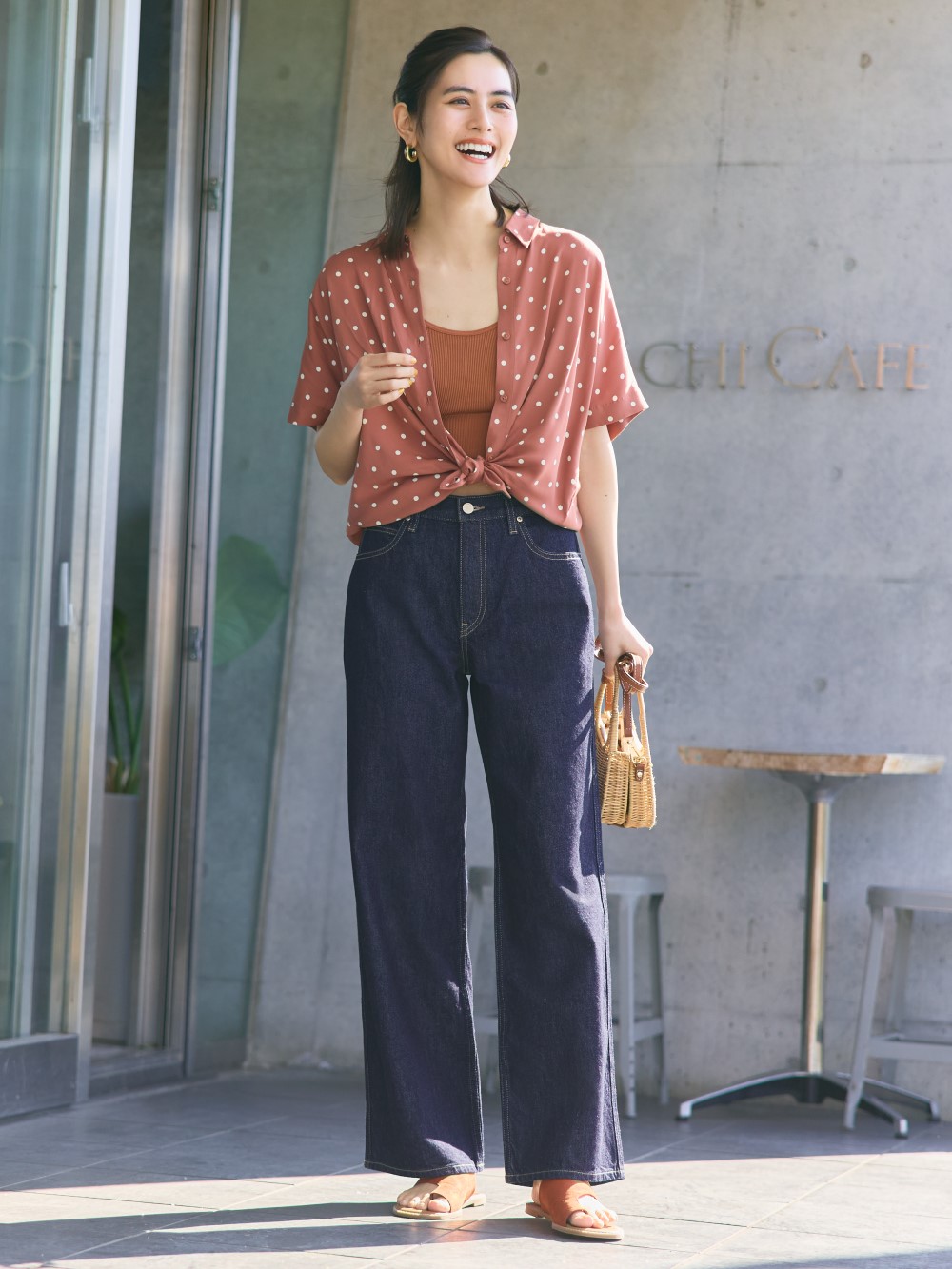 Mugihiko Denim Over Skirt Tan main image 0