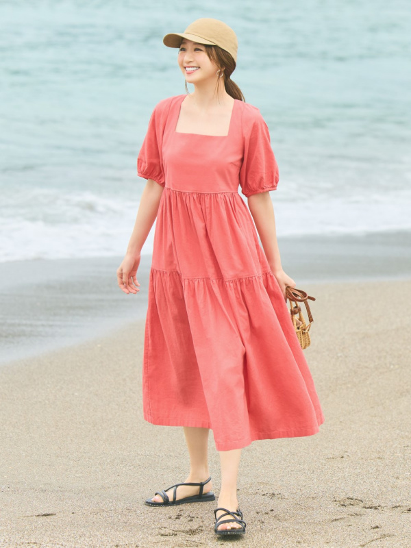 WOMEN'S LINEN BLEND VOLUME SLEEVE SHIRRING DRESS | UNIQLO AU