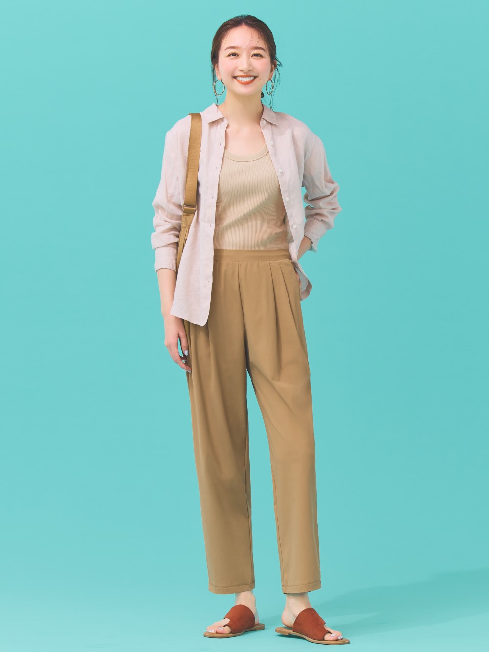 Premium Photo  A woman wears a white shirt with a white shirt and khaki cargo  pants.