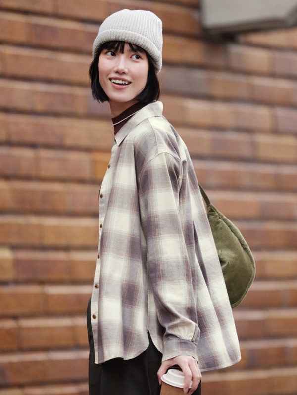 Shop looks for「Soft Brushed Checked Long-Sleeve Shirt、Wide-Fit