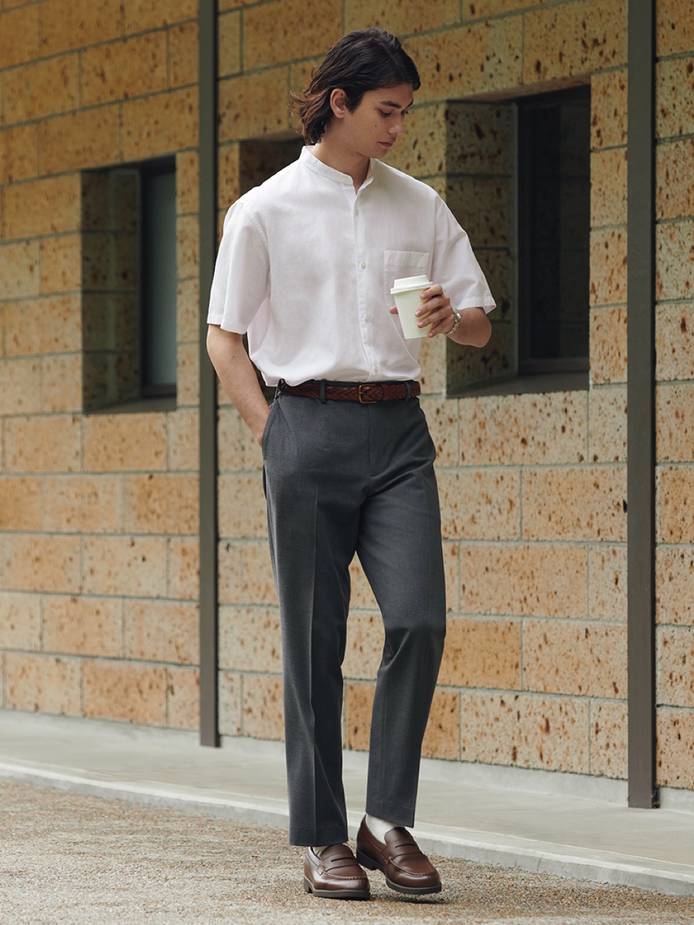 Shop looks for Linen Cotton Stand Collar Short Sleeve Shirt