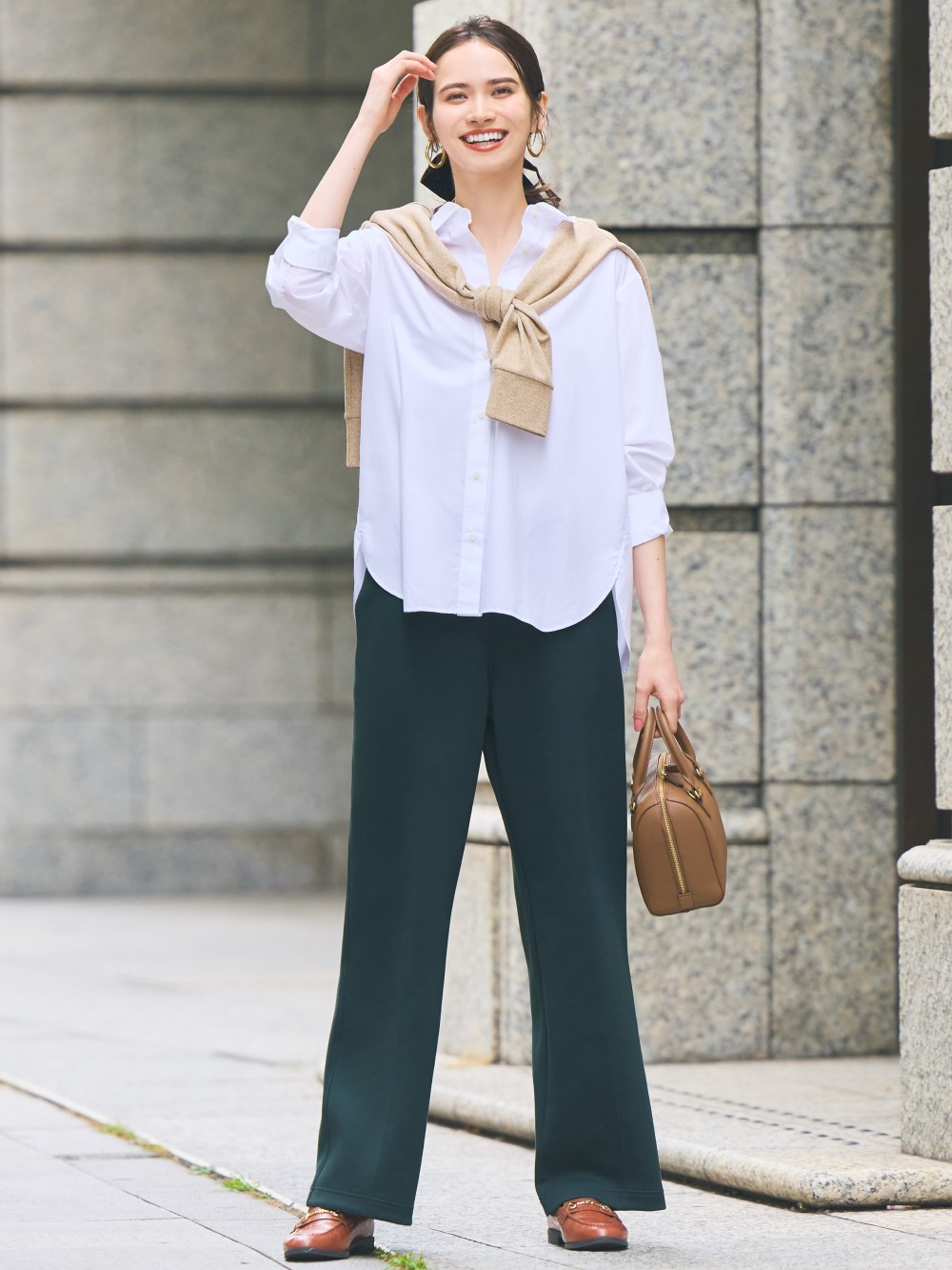 Shop looks for「Cotton Long Sleeve Shirt、Ultra Stretch Denim Leggings Pants」