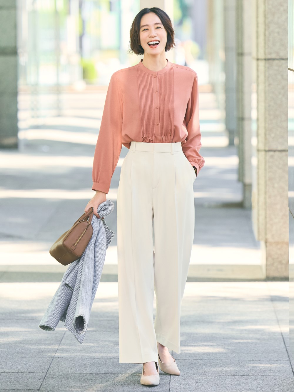 Long Sleeve Faux Wrap Blouse + Wide Leg Trousers