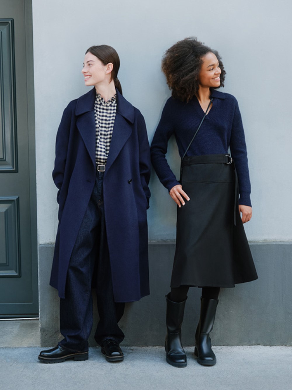 Premium Long Wool Coat, Dark blue