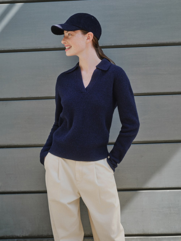 WOMEN'S PREMIUM LAMBSWOOL LONG SLEEVE POLO SWEATER