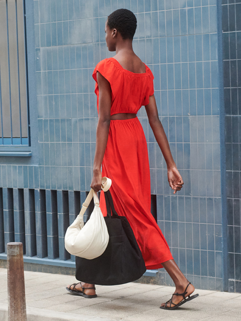 Faux-leather open-back mini-dress