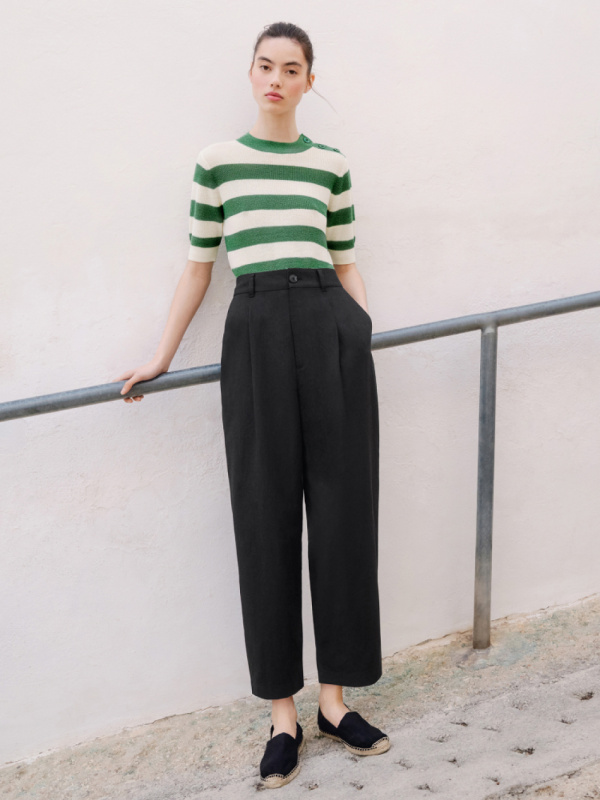 WOMEN'S LINEN BLEND PLEATED TAPERED PANTS