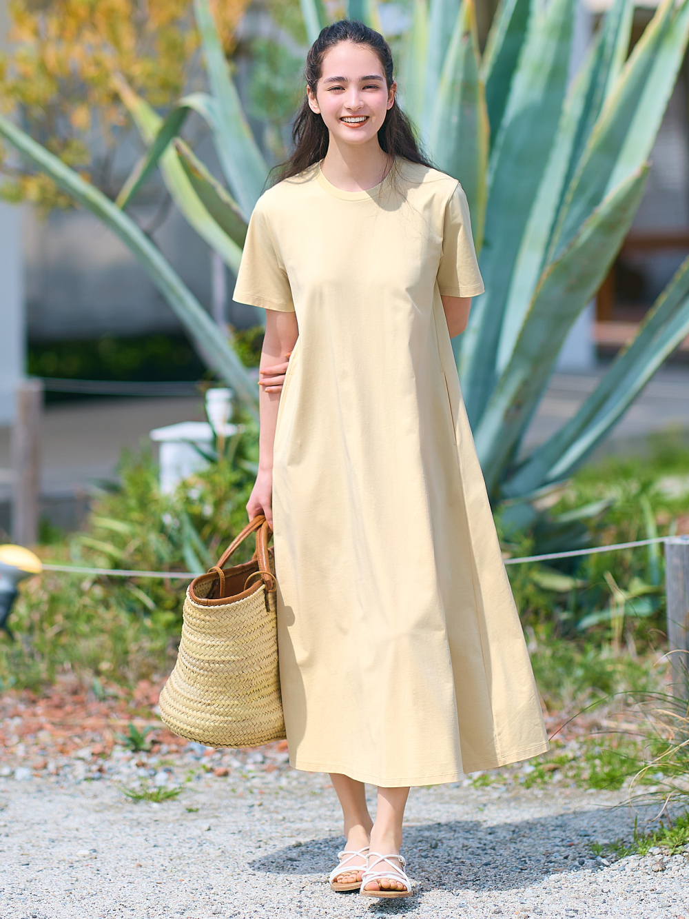 SHOP LOOKS FOR AIRISM COTTON SHORT SLEEVE T DRESS UNIQLO C NARROW STRAP SANDALS UNIQLO AU