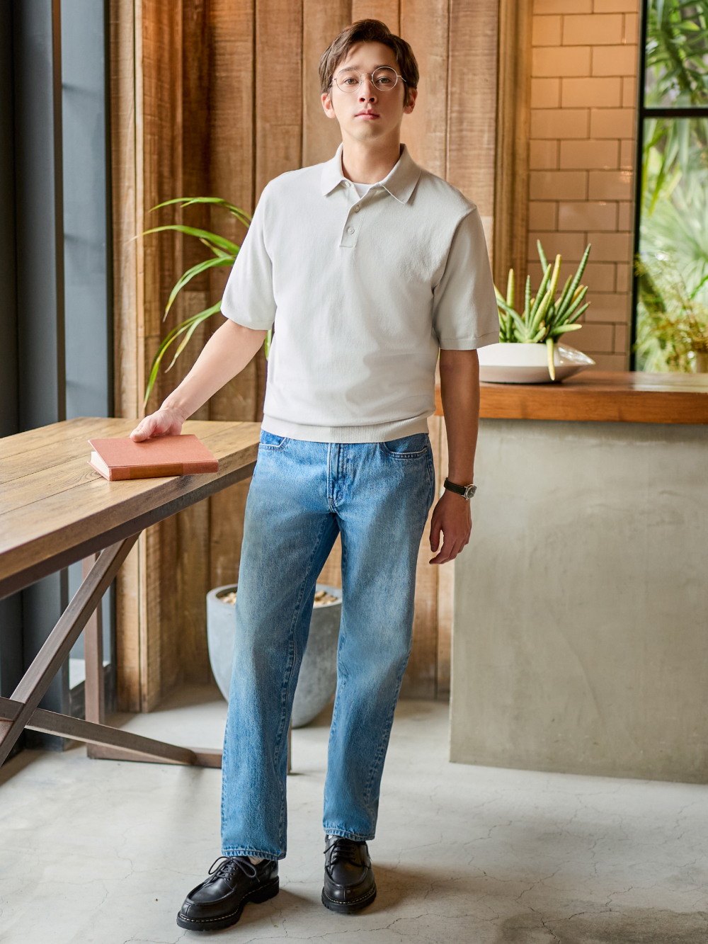 Washable Knitted Polo Sweater Short Sleeve