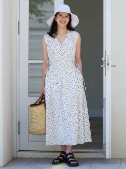 Cotton Gathered Dress | Printed