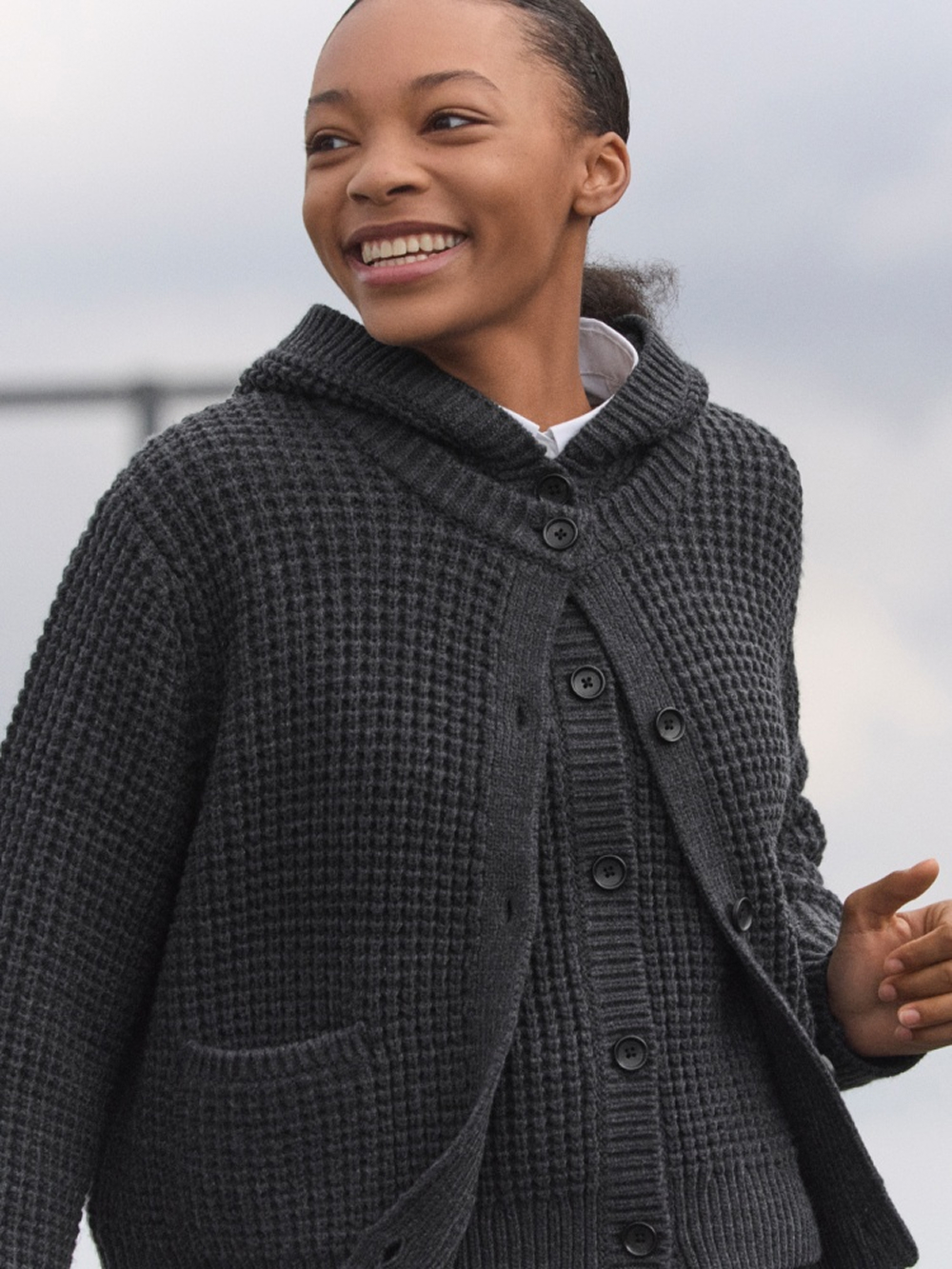 W Waffle Knit Hooded Vest