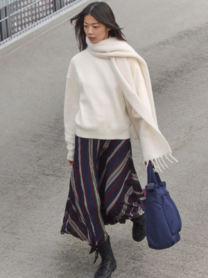 Pleated Long Skirt | Striped