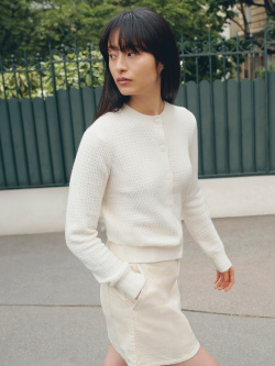 Wool Blend Crew Neck Cardigan