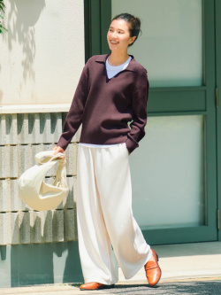 Washable Knit Ribbed Polo Sweater