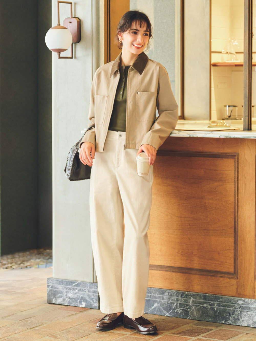 ジップアップショートジャケット、リブヘンリーネックT/長袖」を