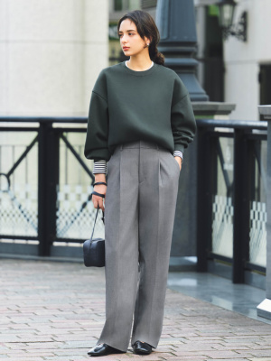 UNIQLO　タックワイドパンツ UNIQLO - ユニクロ タックワイドパンツ ワンタック グレーの通販
