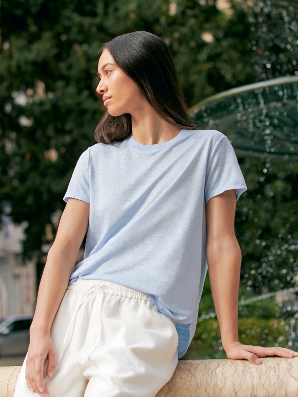 483465 100% Linen Crew Neck T-Shirt