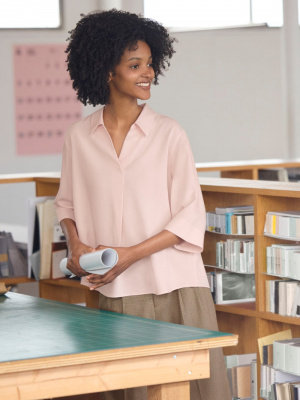 Women's Rayon Skipper Collar Blouse | 3/4 Sleeve | UNIQLO US