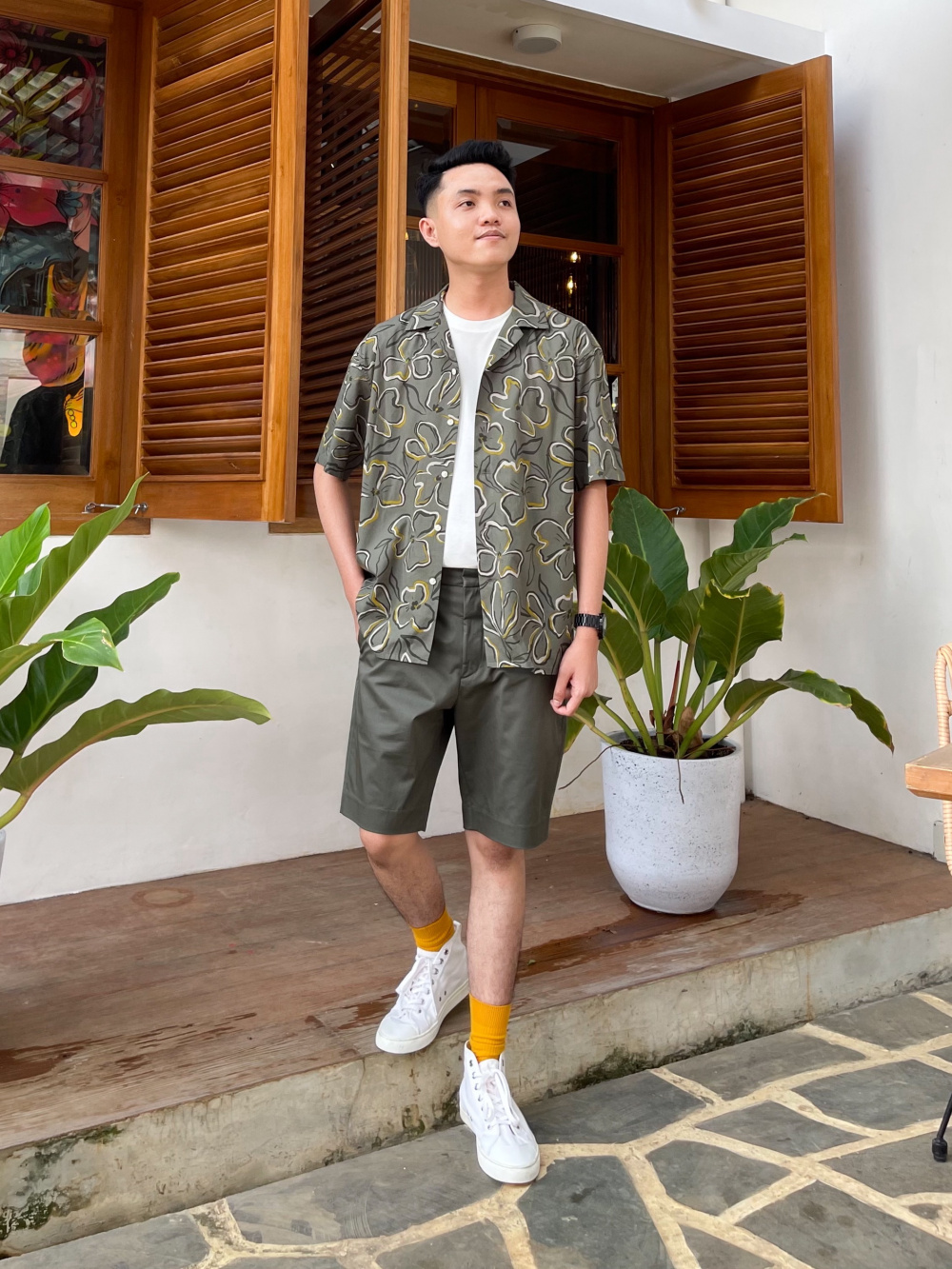 Check styling ideas for「Modal Cotton Open Collar Short Sleeve Shirt  (Printed)」